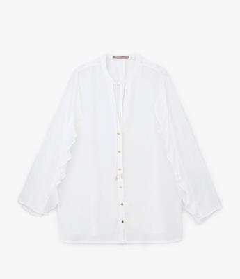 Camisa em Crepe com Gola Bata e Babados Curve & Plus Size