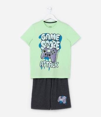 Pijama Curto Infantil com Estampa Game - Tam 5 a 14  Anos