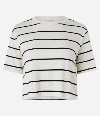 Blusa Boxy Cropped em Viscose com Listras