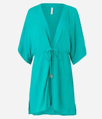 Saída de Praia Vestido Bata em Viscose com Amarração Frontal