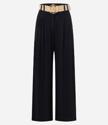 Calça Wide Leg em Viscolinho com Pregas