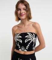 Blusa Cropped Sem Alça em Tricoline com Estampa Coqueiros - 1