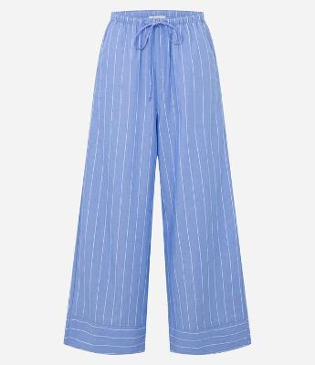 Calça Pantalona em Tricoline Listrado com Amarração