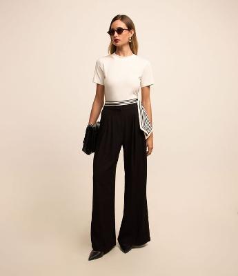 Calça Alfaiatada WIde Leg Cintura Alta com Pregas
