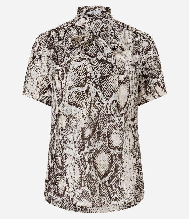 Blusa em Chiffon com Gola Laço e Estampa de Cobra - 1