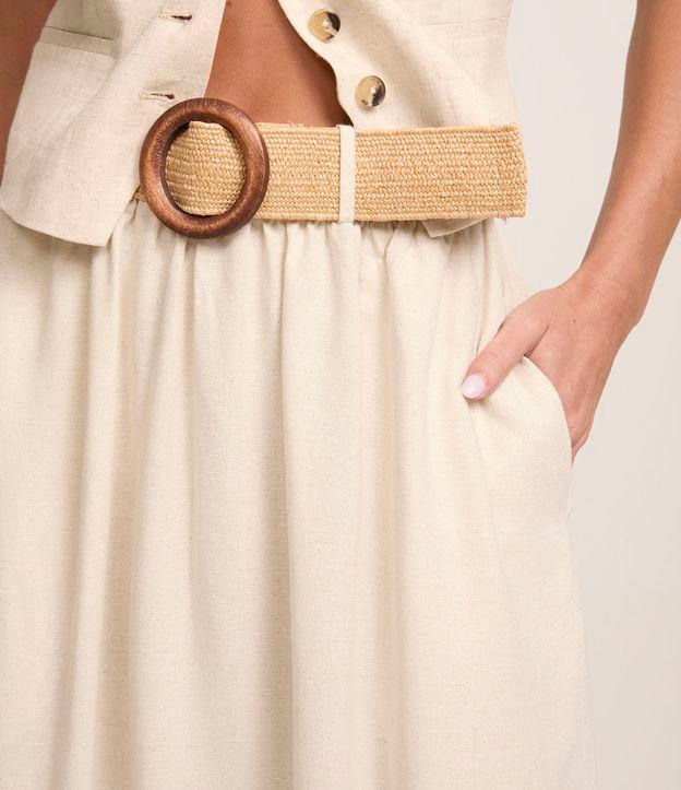 Saia Evasê Midi em Viscolinho com Cinto Fivela de Madeira - 2