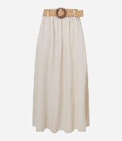 Saia Evasê Midi em Viscolinho com Cinto Fivela de Madeira - 1