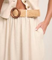 Saia Evasê Midi em Viscolinho com Cinto Fivela de Madeira - 2