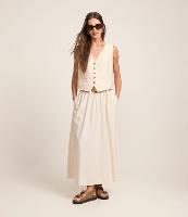 Saia Evasê Midi em Viscolinho com Cinto Fivela de Madeira - 3