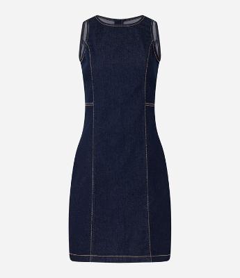 Vestido sem Manga em Jeans com Recorte e Zíper