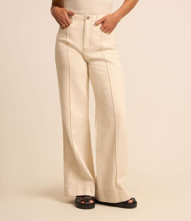 Calça Wide Leg em Sarja com Friso Frontal - 1