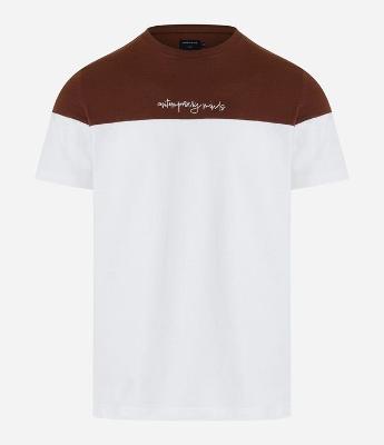 Camiseta Slim em Algodão em Bloco de Cores e Estampa Lettering