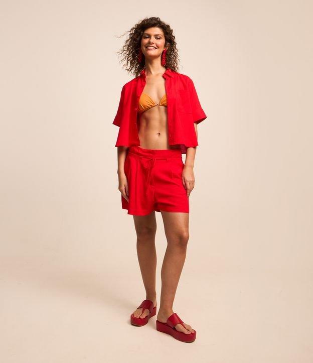 Camisa Curta em Viscose e Linho com Bolso - 2