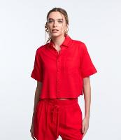 Camisa Curta em Viscose e Linho com Bolso - 1