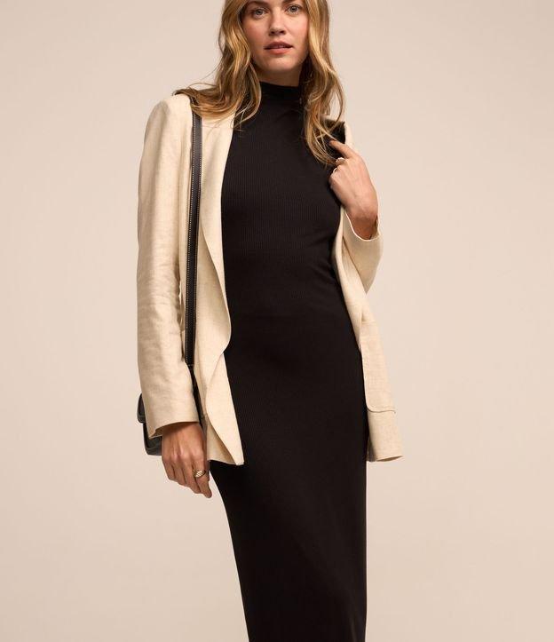 Vestido Midi Sem Manga em Ribana com Gola Alta - 1