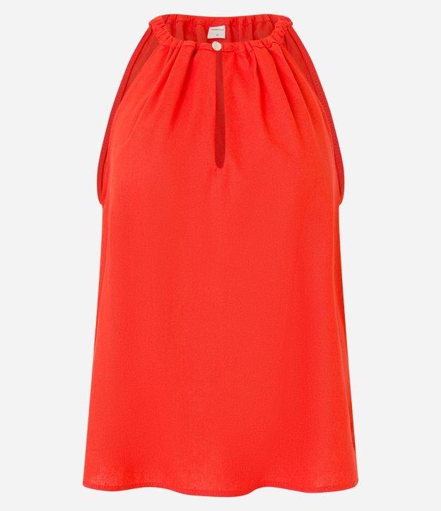 Blusa Regata em Viscolinho Gola com Abertura Franzida e Botão - 1