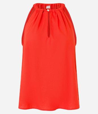 Blusa Regata em Viscolinho Gola com Abertura Franzida e Botão