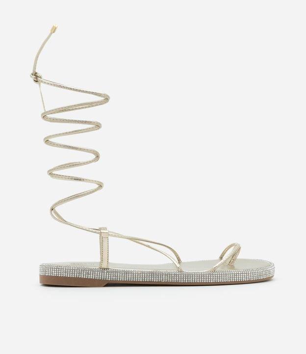 Sandália Rasteira com Amarração e Sola Forrada em Cristal - 1