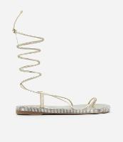 Sandália Rasteira com Amarração e Sola Forrada em Cristal - 1