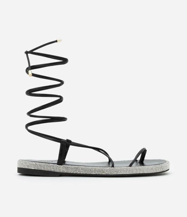 Sandália Rasteira com Amarração e Sola Forrada em Cristal - 1