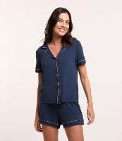 Pijama Americano em Viscose com Abotoamento e Viés Contrastante - 1
