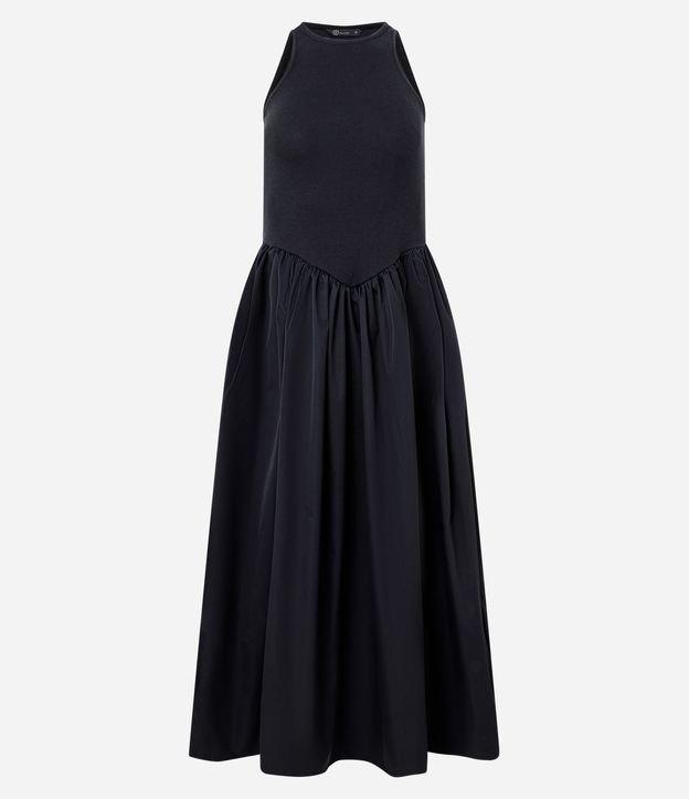 Vestido Sem Manga em Mix de Tecidos com Cintura V - 1