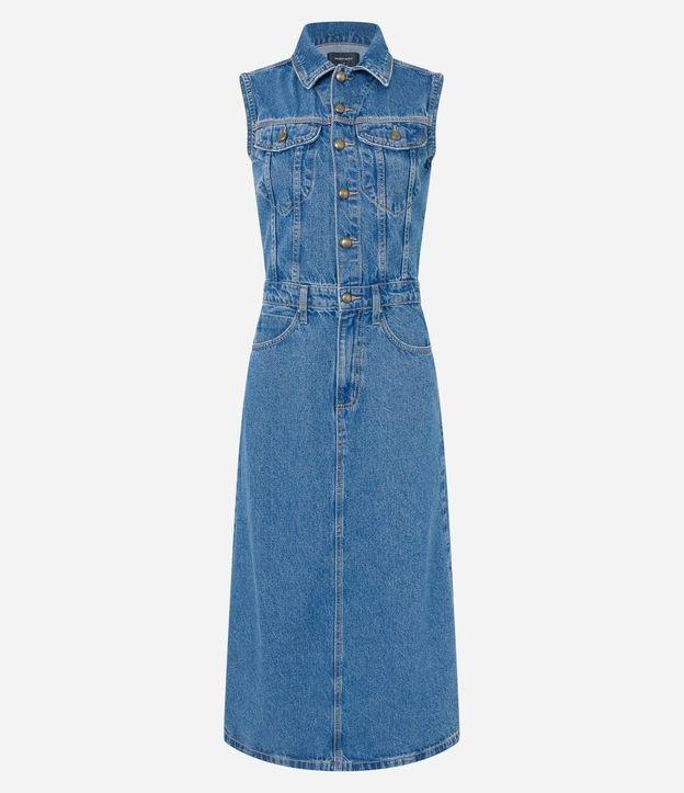 Vestido Longo em Jeans com Bolsos e Botões Frontais - 1
