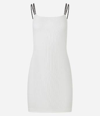 Vestido Curto em Ribana com Alcinha Dupla e Brilhosa
