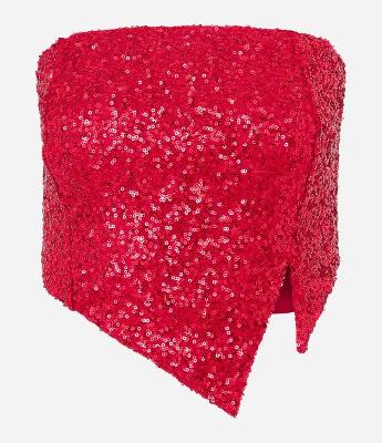 Blusa Cropped em Paetê Tomara Que Caia com Pontas Assimétricas e Recortes