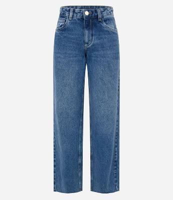 Calça Reta em Jeans com Barra Corte a Fio