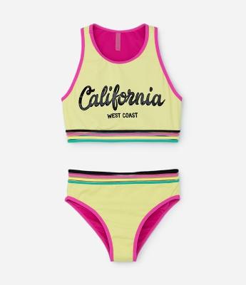 Biquíni Cropped Infantil com Proteção UV e Estampa Califórnia - Tam 5 a 14 anos