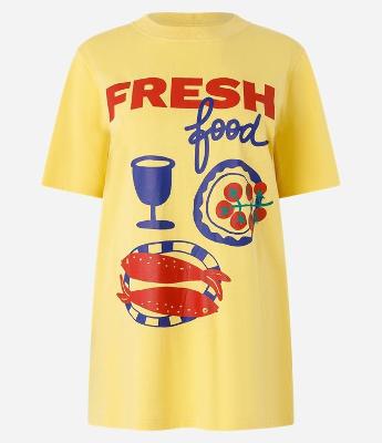 Camiseta Alongada em Algodão com Estampa Fresh Food