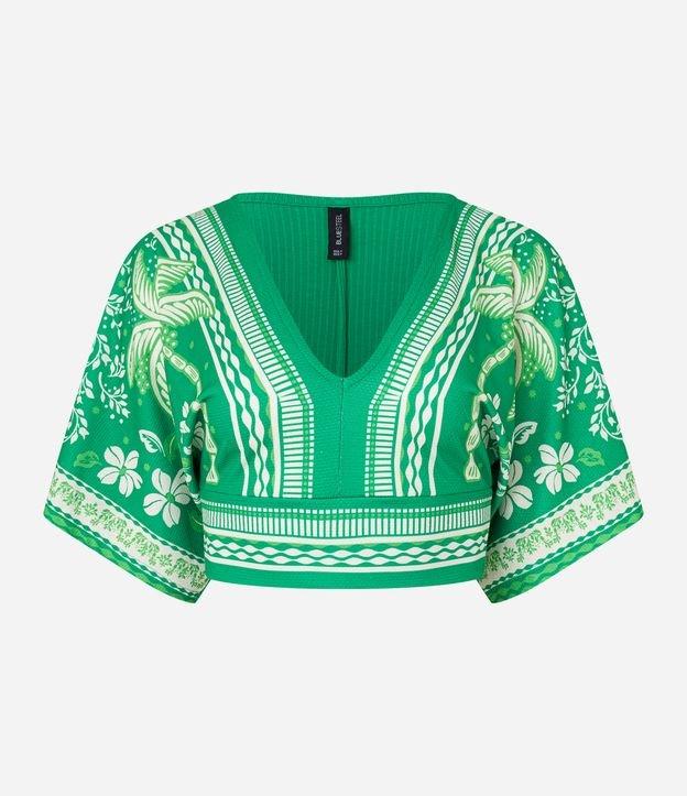 Blusa Cropped Texturizado com Estampa Floral - 1