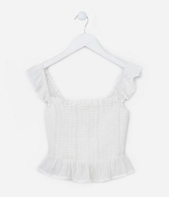 Blusa em Viscose com Lastex e Babado com Fio Metalizado