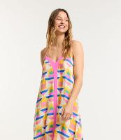 Vestido Midi em Viscose com Estampa com Pontas e Detalhe Contrastante - 1