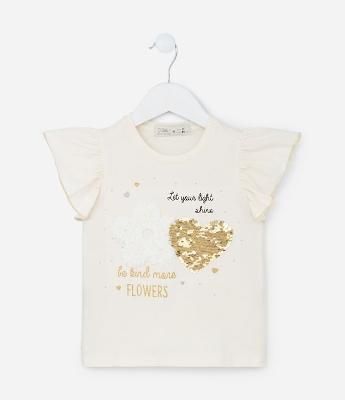 Blusa Infantil com Bordado Coração em Paetês - Tam 1 a 5 Anos