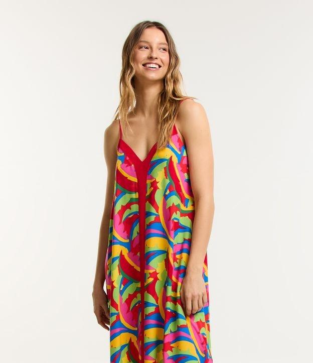 Vestido Midi em Viscose com Estampa com Pontas e Detalhe Contrastante - 1