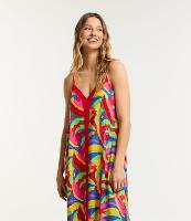 Vestido Midi em Viscose com Estampa com Pontas e Detalhe Contrastante - 1