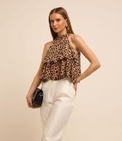 Blusa em Crepe com Sobreposição e Estampa de Onça - 1