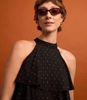 Blusa Sem Manga em Crepe com Sobreposição e Estampa Poá - 3