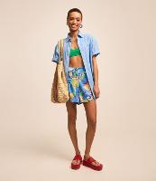 Short Curto em Viscose e Linho com Estampa Tropical e Barra Arredondada - 1