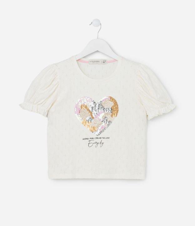 Blusa Infantil com Manga Bufante e Bordado em Paetês - Tam 5 a 14 Anos - 1