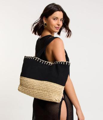 Bolsa de Praia em Palha com Lona e Pespontos