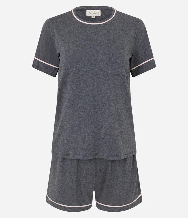 Pijama Short Doll Manga Curta com Bolso Frontal e Viés Contrastante - 1