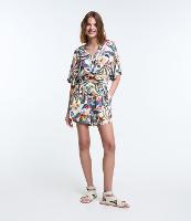 Short Curto em Viscose com Amarração Lateral e Estampa Tropical - 1