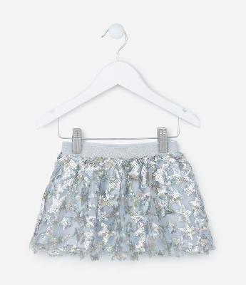 Saia Infantil em Tule com Paetês Aplicados - Tam 1 a 5 Anos