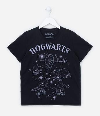 Camiseta Infantil com Estampa Hogwarts de Harry Potter - Tam 7 a 14 Anos