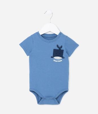 Body Infantil com Bolsinho e Estampa Baleia Sorrindo - Tam 0 a 18 meses