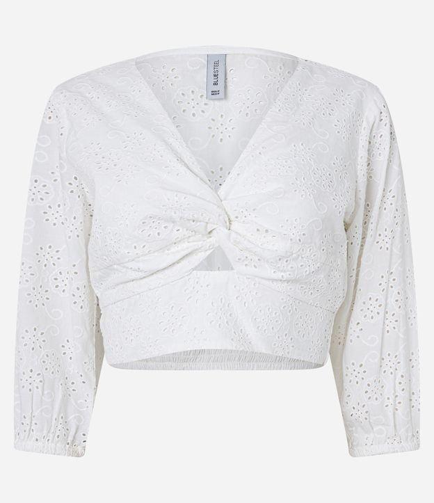 Blusa Cropped em Laise com Torcido no Busto e Manga Bufante - 1