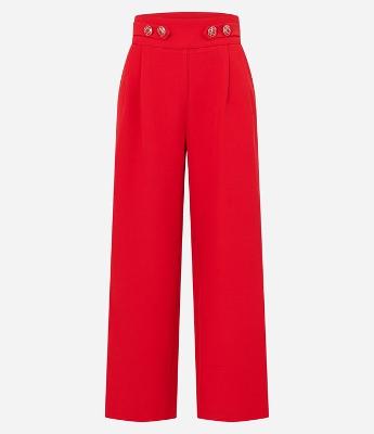 Calça Wide Leg Alfaiatada com Faixas Abotoadas